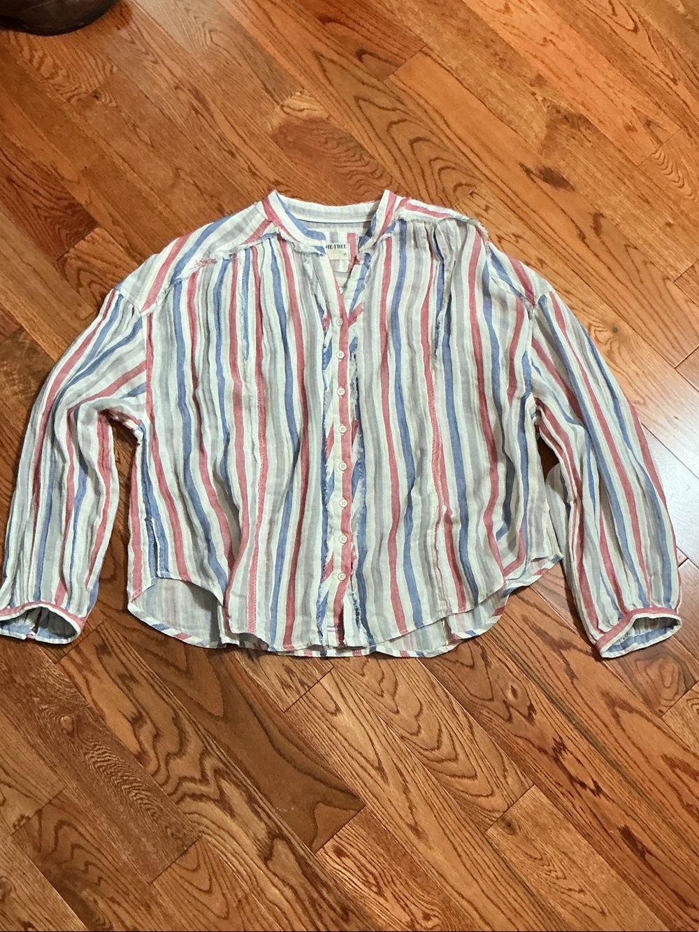 Free People Striped Button-Up Shirt in Red, Blue & White
